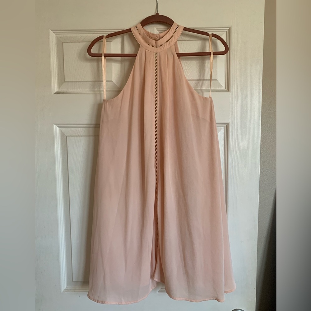 Pink high neck a-line mini dress